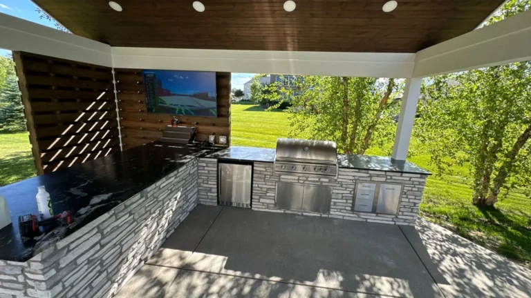 Completed custom pavilion and outdoor kitchen in Fishers, Indiana