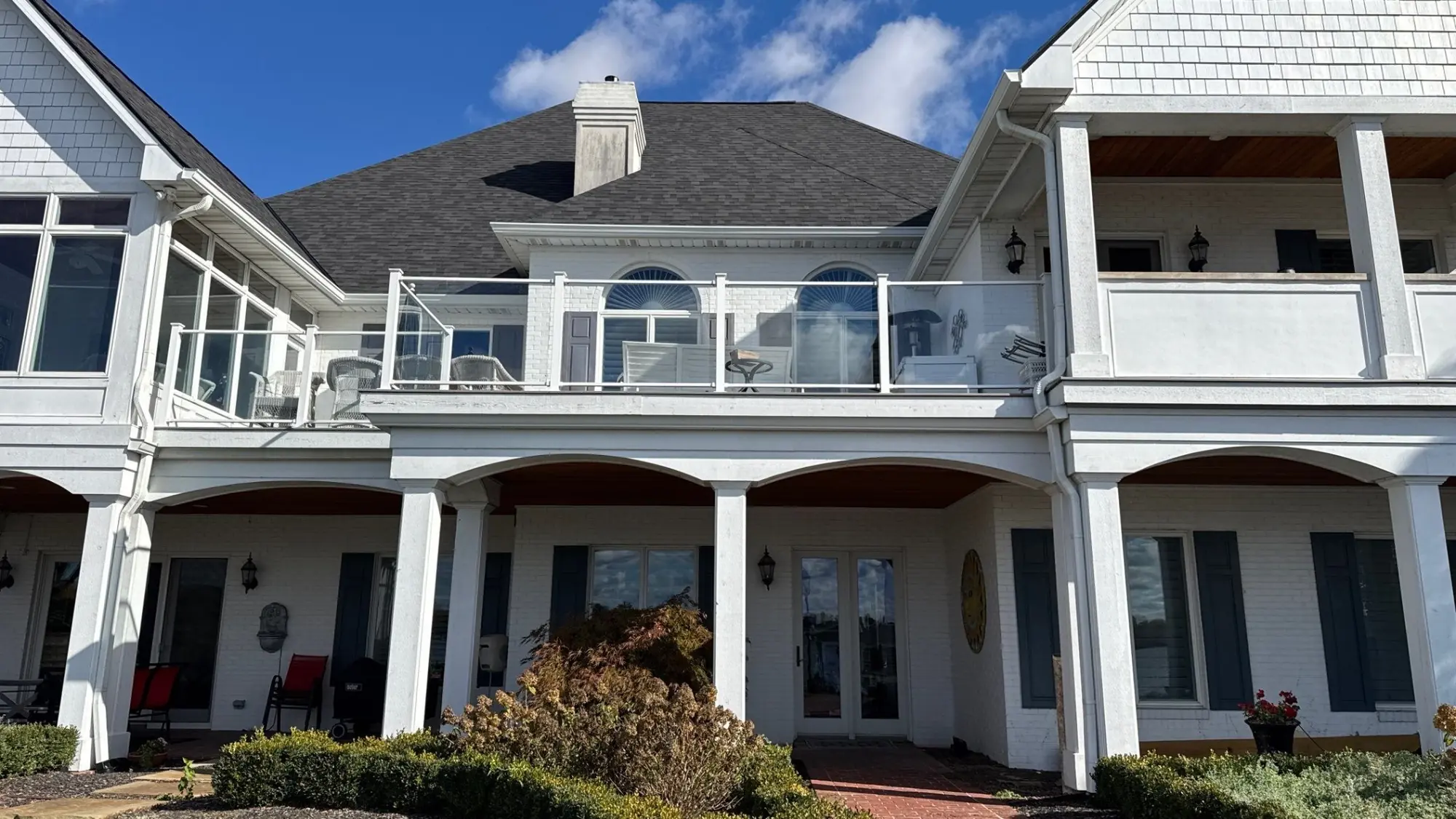 Completed black gutter and roof replacement on a Noblesville home